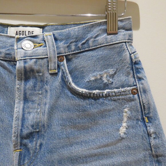 AGOLDE Parker Long Shorts in Swapmeet Light Denim Boho Distressed Casual 23 NWT - Picture 4 of 12
